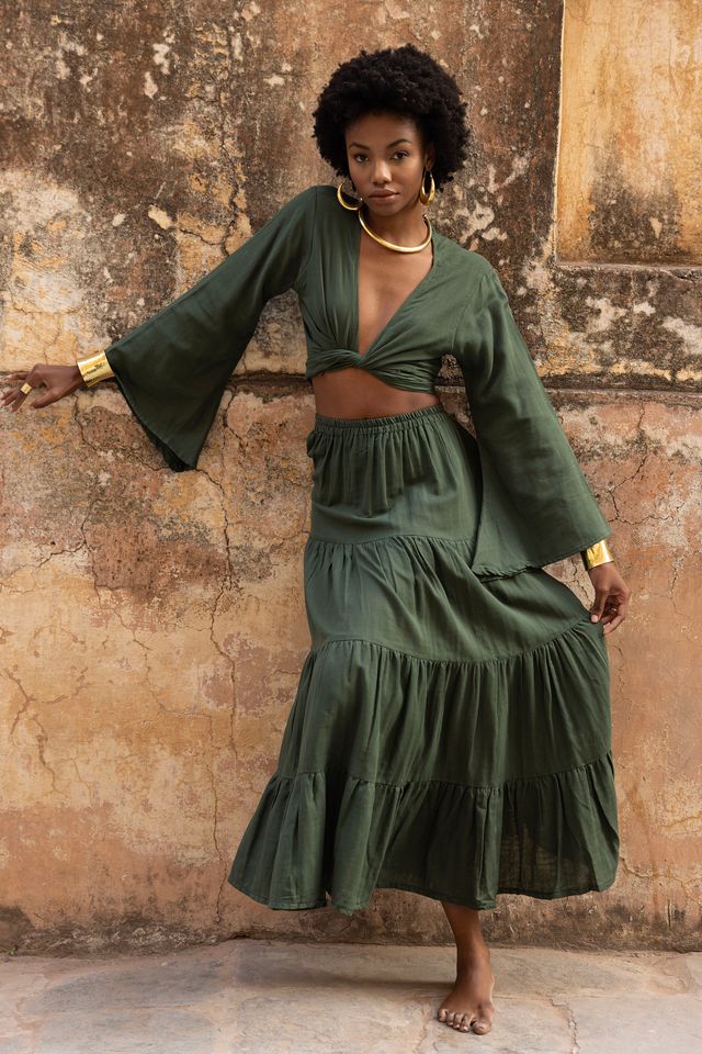 Ona Gypsy Ruffle Skirt Khaki1