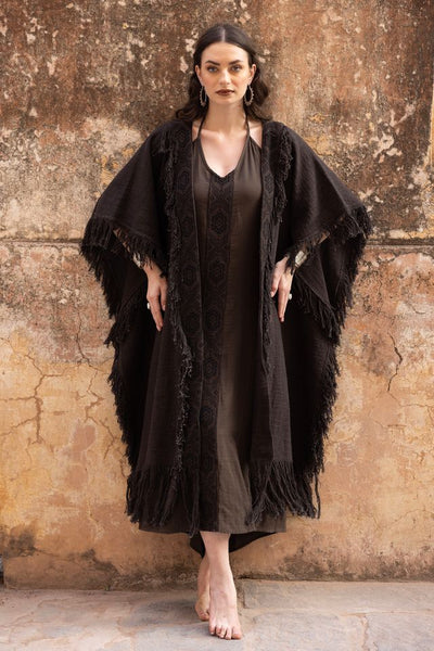 Agata Oversized Tassle Kimono - Bruin