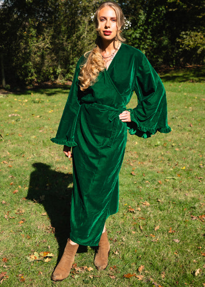 Fea Wrap Frill Dress  - Green Velvet