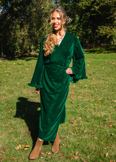 Fea Wrap Frill Dress  - Green Velvet