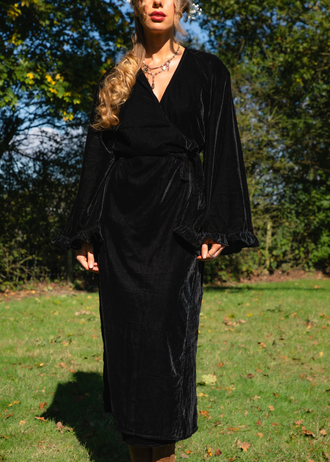 Fea Wrap Frill Dress - Black Velvet