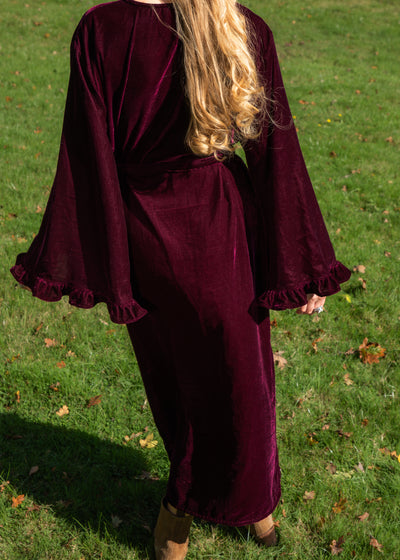 Fea Wrap Frill Dress  - Wine Red Velvet