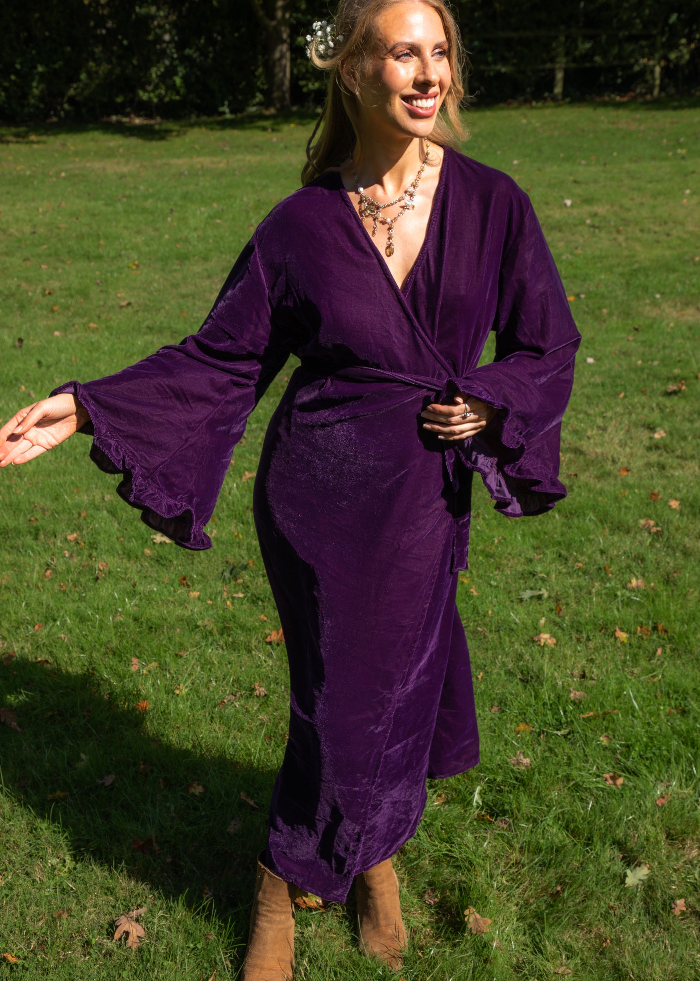 Fea Wrap Frill Dress  - Purple Velvet