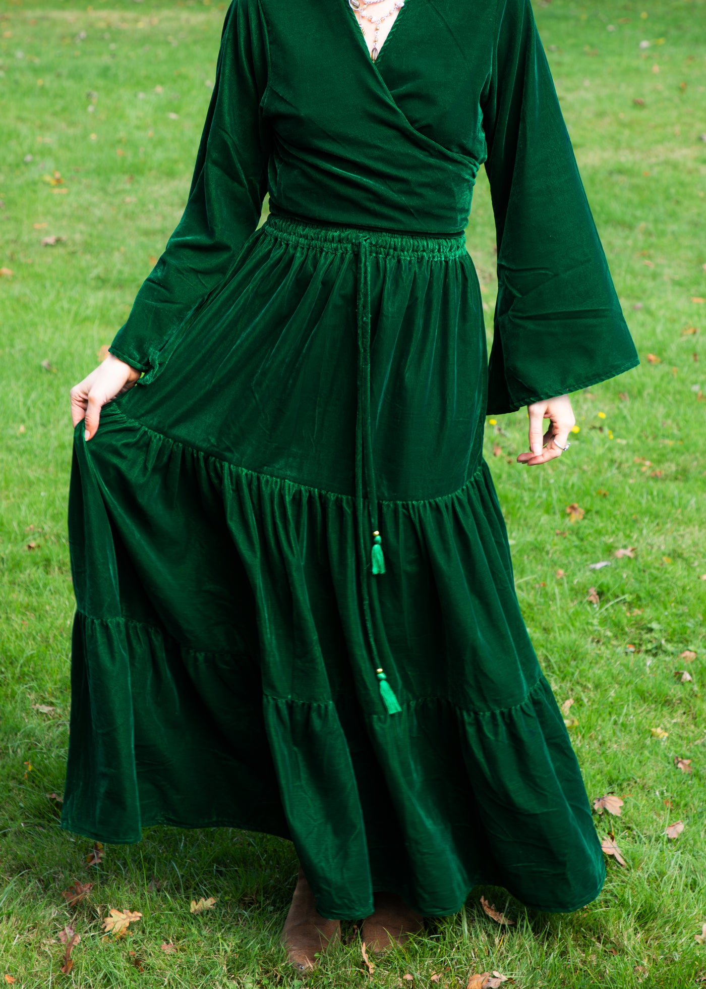 Gia Gypsy Ruffle Skirt  - Green Velvet