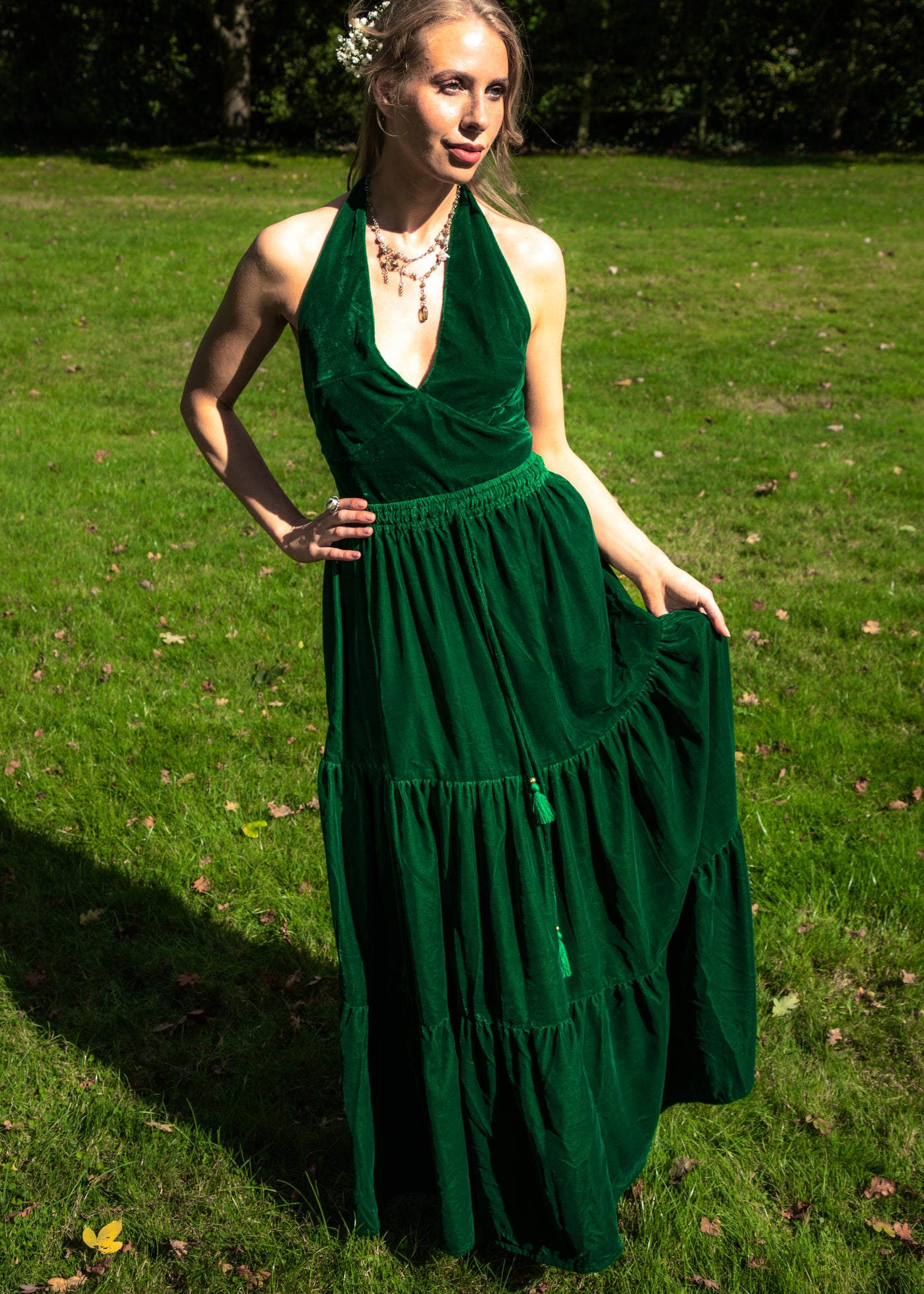 Gia Gypsy Ruffle Skirt  - Green Velvet