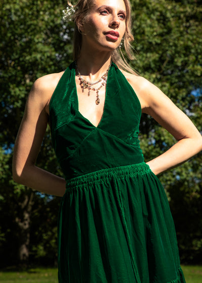 Ivy Halterneck Crop Top - Green Velvet