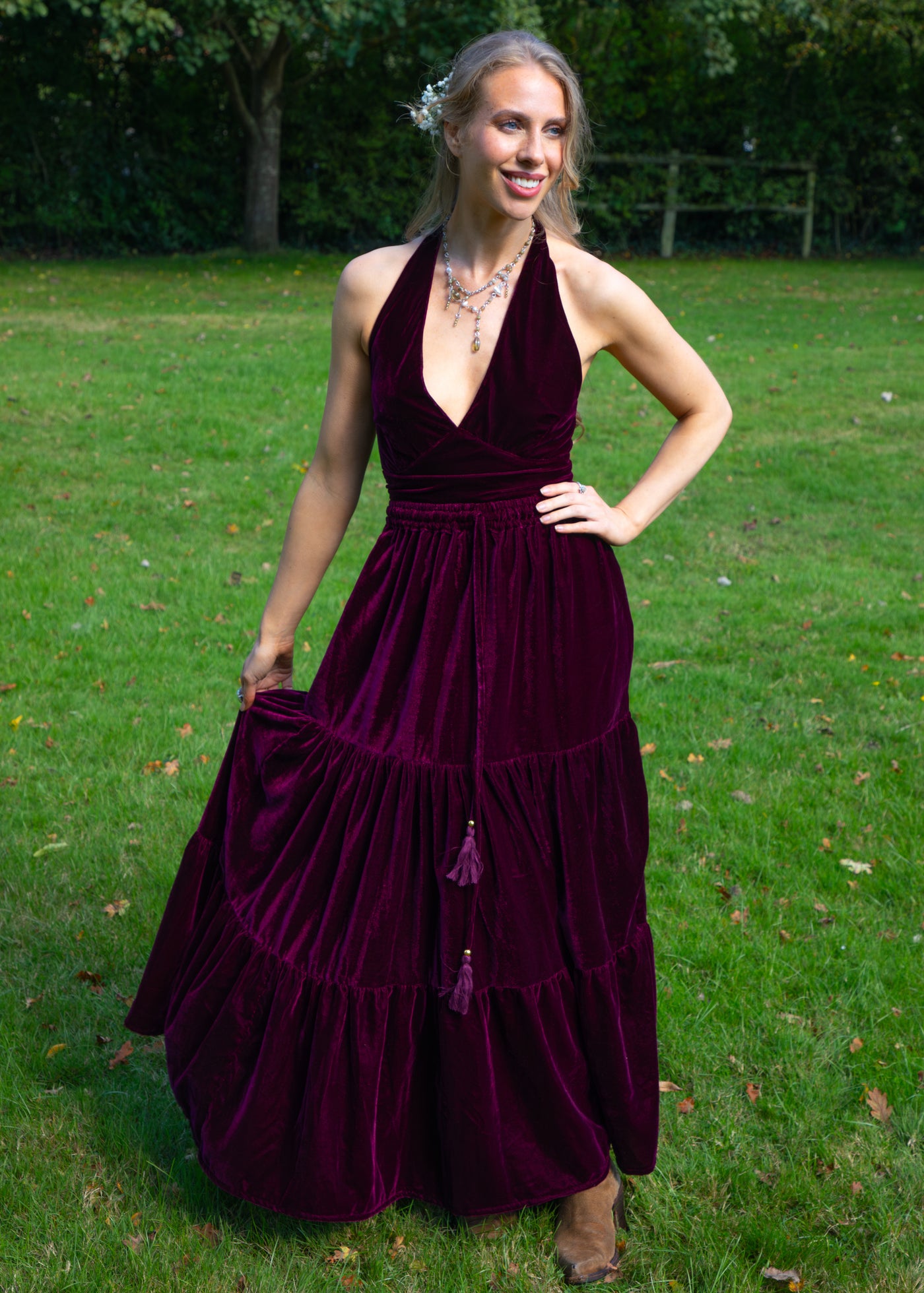 Gia Gypsy Ruffle Skirt - Wine Red Velvet