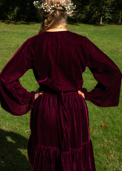 Indy Bell Sleeve Wrap Top - Wine Red Velvet