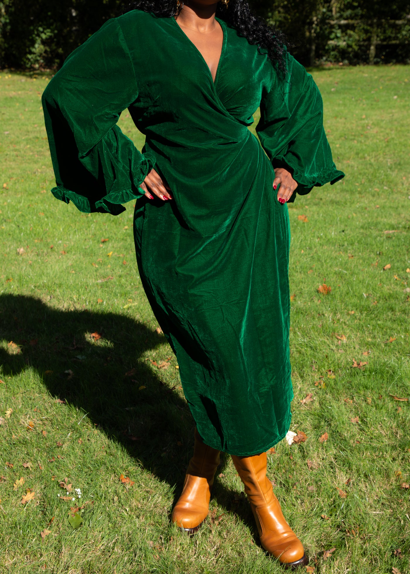 Fea Wrap Frill Dress  - Green Velvet