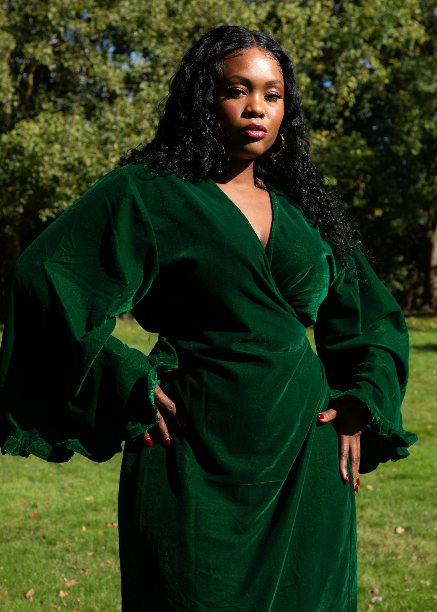 Fea Wrap Frill Dress  - Green Velvet