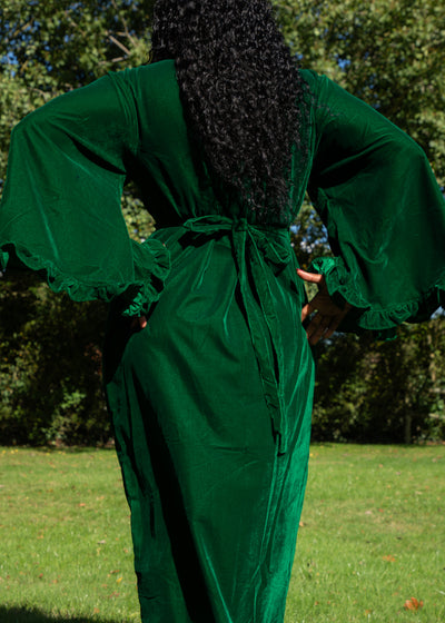 Fea Wrap Frill Dress  - Green Velvet