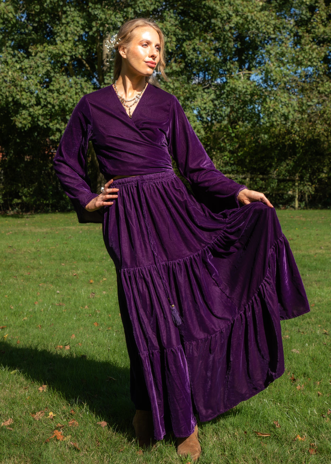 Gia Gypsy Ruffle Skirt  - Purple Velvet