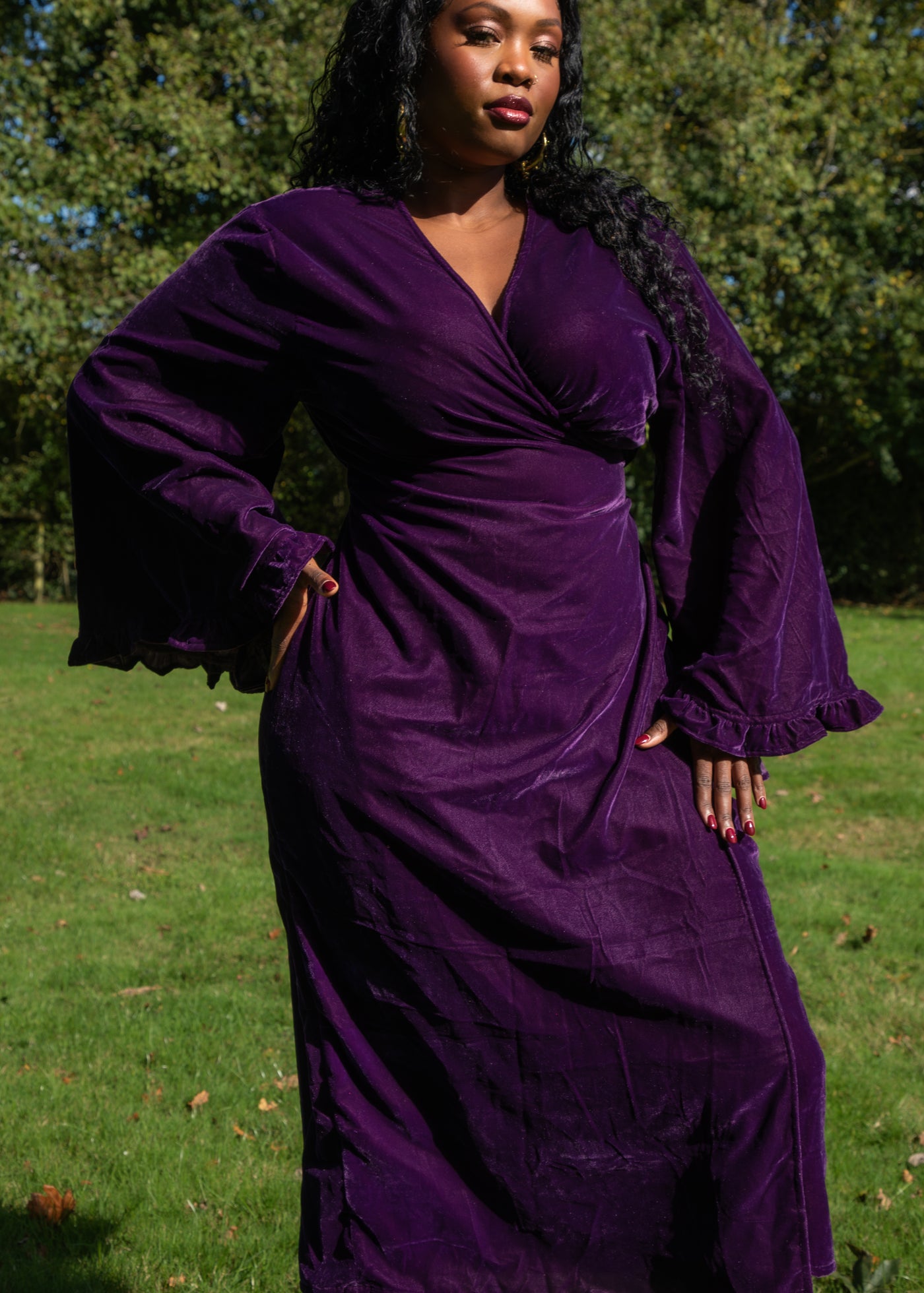 Fea Wrap Frill Dress  - Purple Velvet