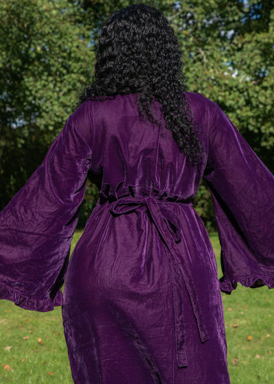 Fea Wrap Frill Dress  - Purple Velvet