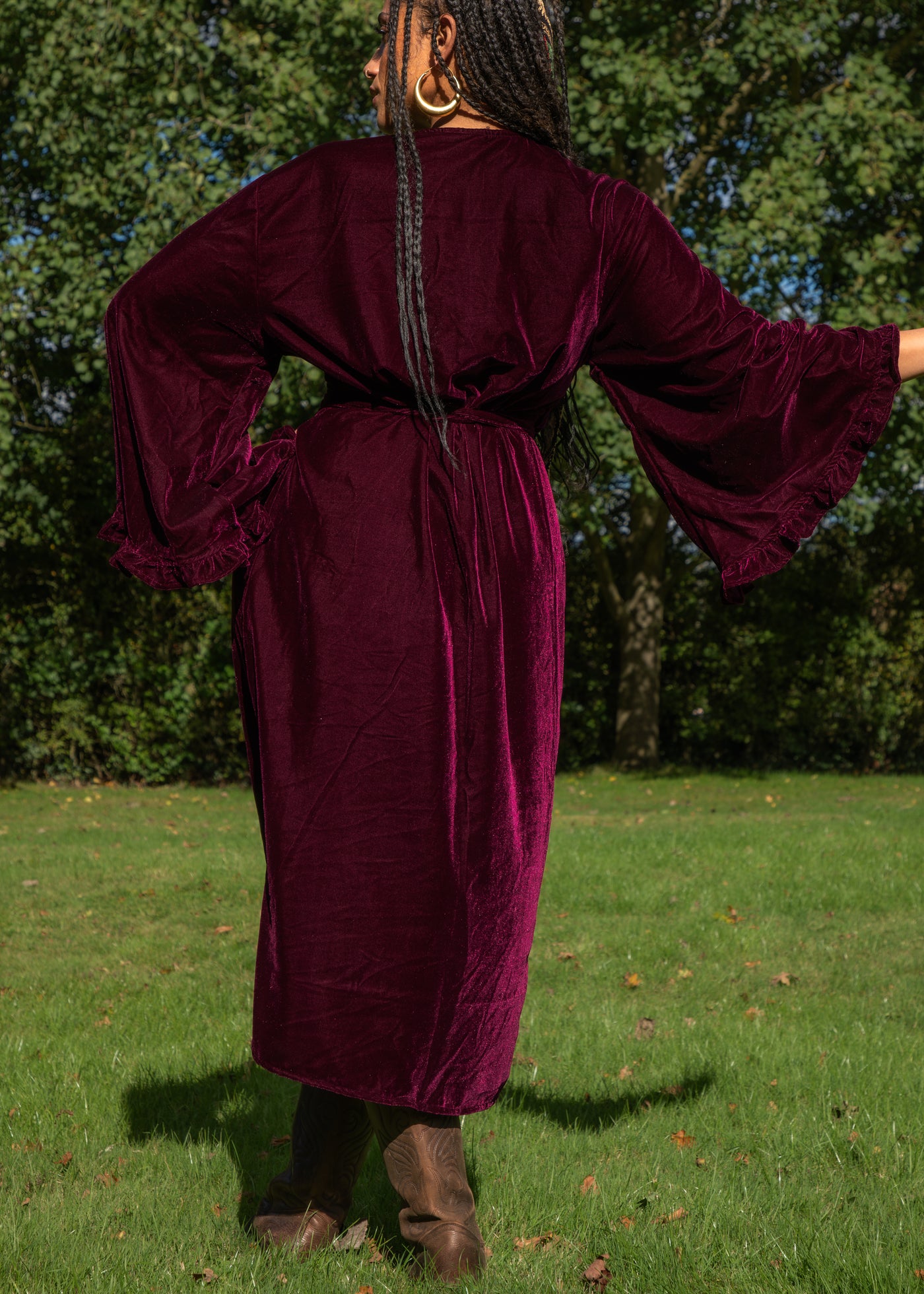 Fea Wrap Frill Dress  - Wine Red Velvet