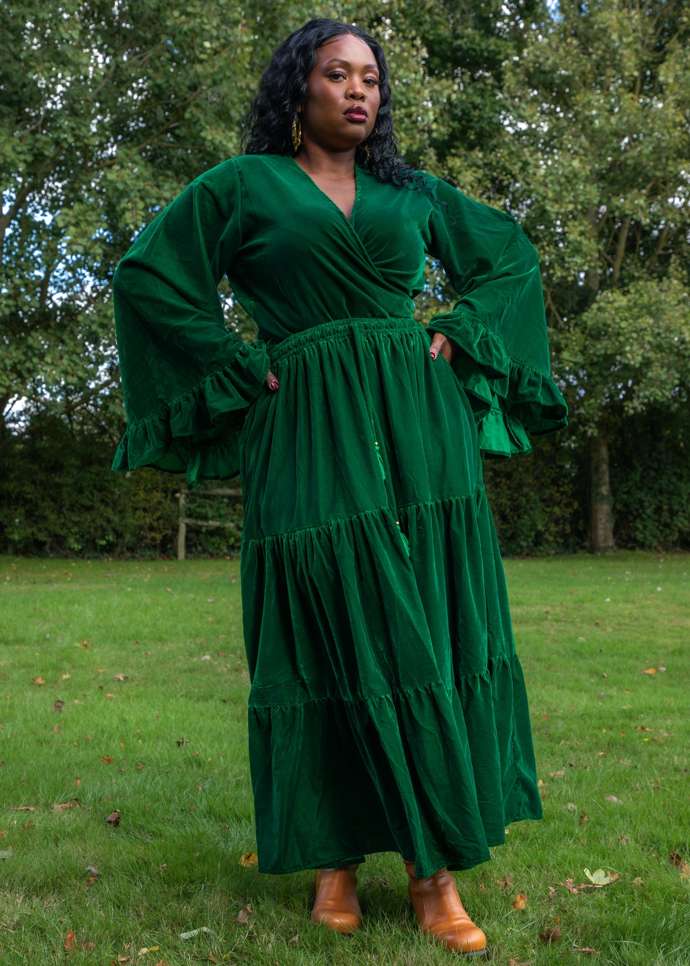 Gia Gypsy Ruffle Skirt  - Green Velvet