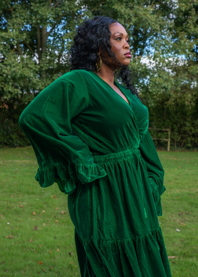 Daisy Bell Sleeve Wrap Top - Green Velvet