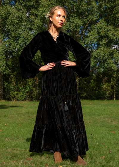 Gia Gypsy Ruffle Skirt - Black Velvet