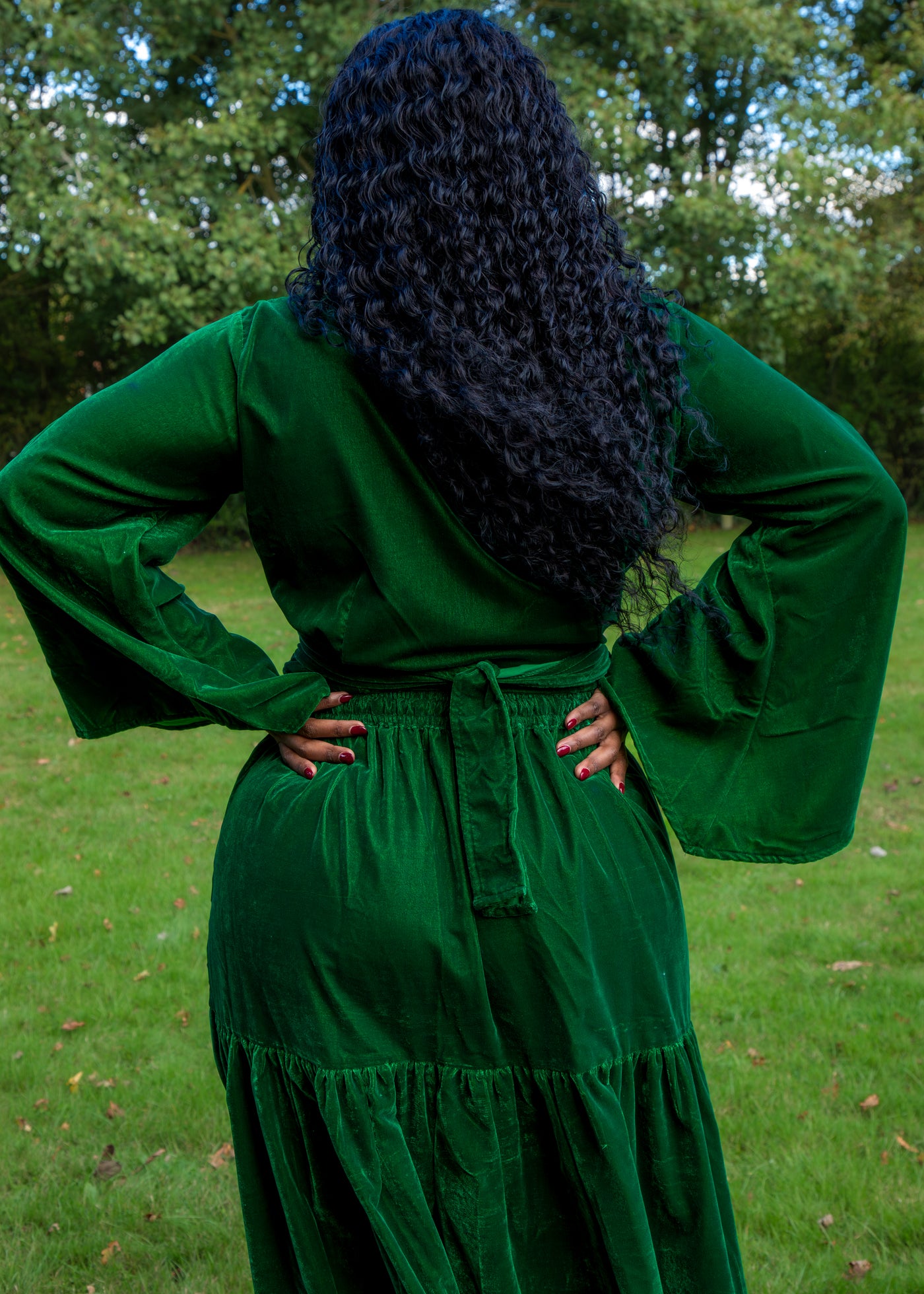 Indy Bell Sleeve Wrap Top - Green Velvet