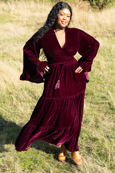 Gia Gypsy Ruffle Skirt - Wine Red Velvet