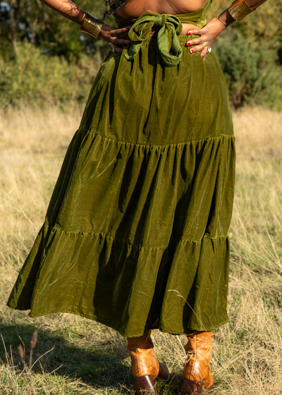 Gia Gypsy Ruffle Skirt - Gold Green Velvet