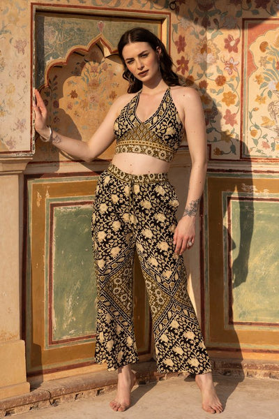 Clover Katoenen Trousers  - Aya Groen Blokprint