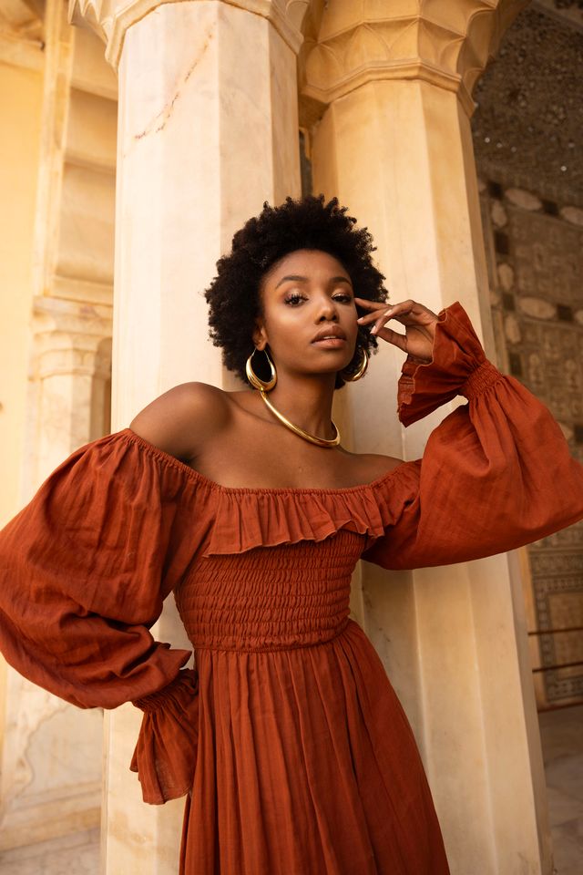 Ava Gypsy Dress - Rust Orange Veena Vintage Ava Gypsy Dress - Rust Orange Veena Vintage