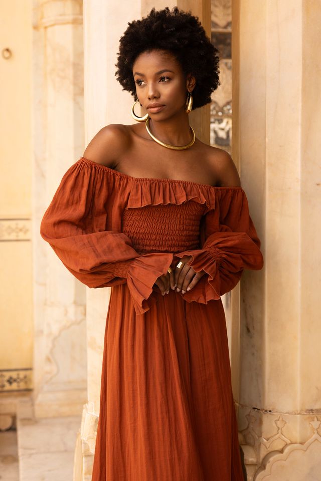 Ava Gypsy Dress - Rust Orange Veena Vintage Ava Gypsy Dress - Rust Orange Veena Vintage