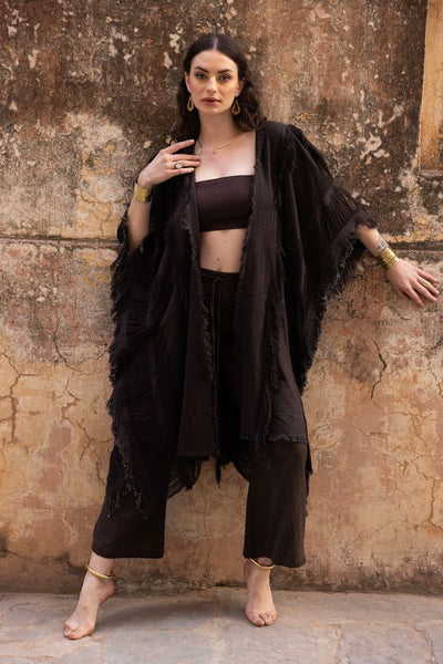 Maya Fringe Tassle Kimono - Brown