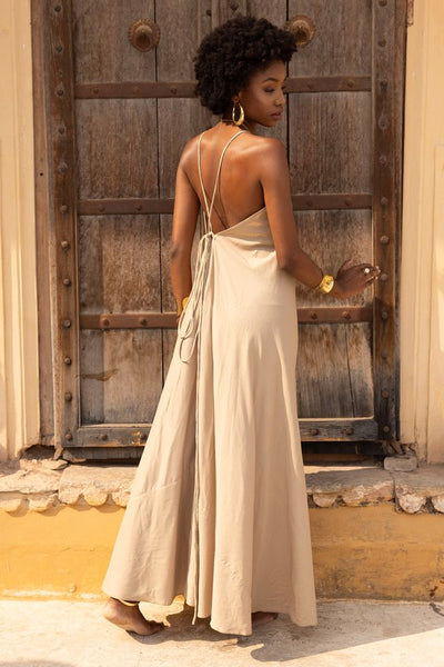 Juno Halterneck Maxi Dress - Beige