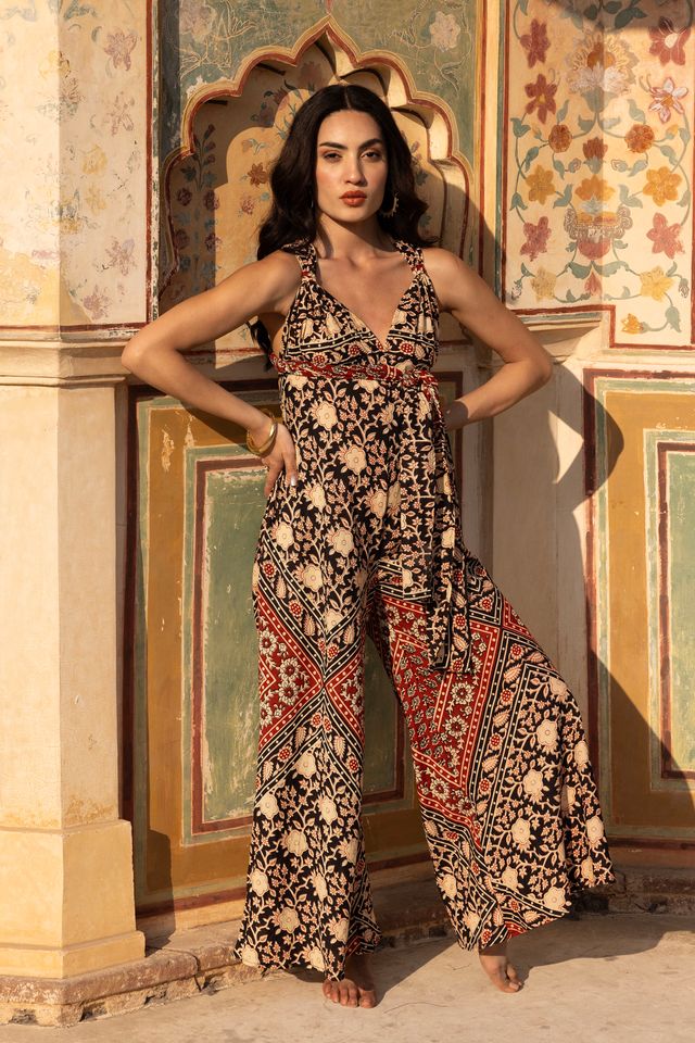 Uma Katoenen Jumpsuit - Aya Rood Blokprint