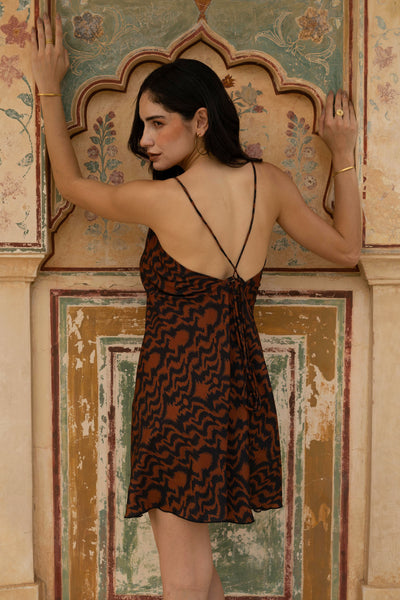 Juno Halterneck Mini Dress Print - Aztec Orange