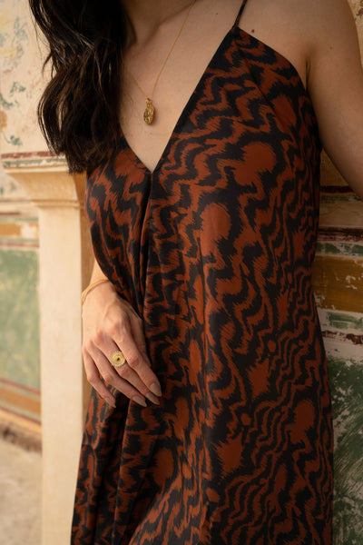 Juno Halterneck Mini Dress Print - Aztec Orange