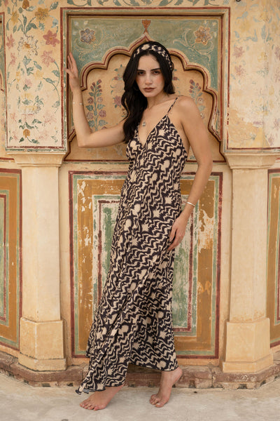 Juno Halterneck Maxi Jurk - Aztec Creme