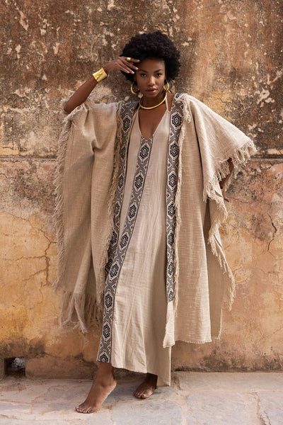 Agata Oversized Tassle Kimono - Beige