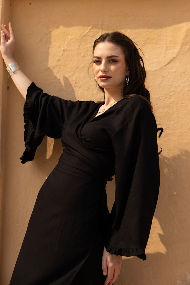 Fea Wrap Frill Maxi Dress