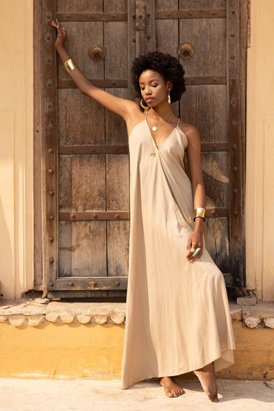 Juno Halterneck Maxi Dress - Beige