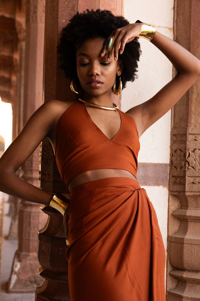 Dena Maxi Wrap Skirt  - Rust Orange