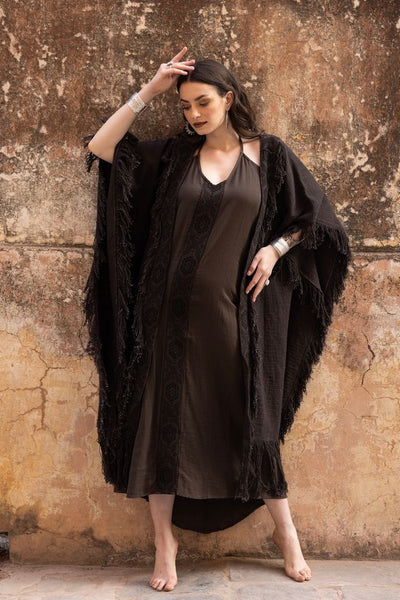 Agata Oversized Tassle Kimono - Bruin