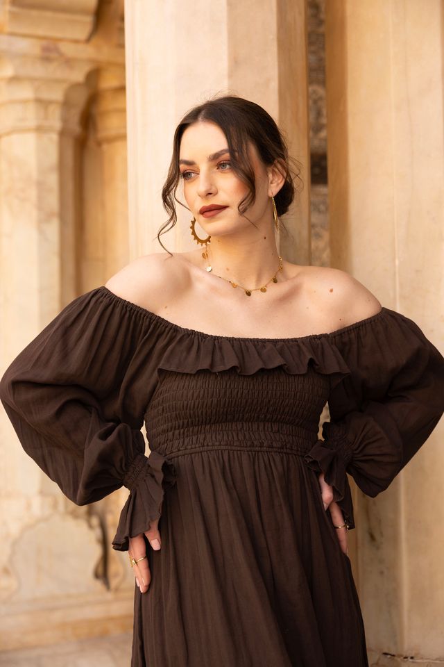 Ava Gypsy Dress - Brown  Veena Vintage