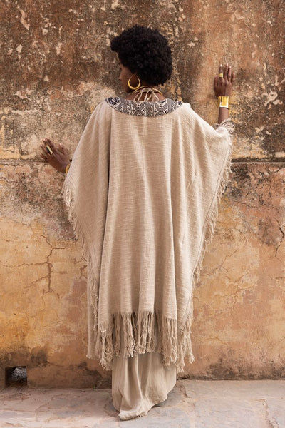 Agata Oversized Tassle Kimono - Beige